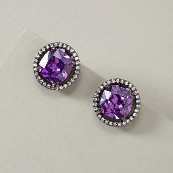 WHBM Hematite & Plum Cubic Zirconia Stud Earrings Amethyst Purple Cubic Zirconia - Picture 3 of 4